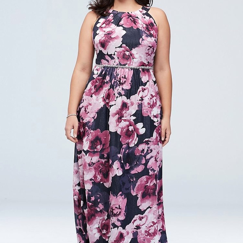 High-Neck Chiffon Plus Size Dress with Crystals